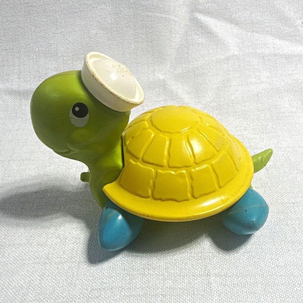 Fisher-Price Green Yellow Blue Turtle Toy Animal Figure w/ White Hat